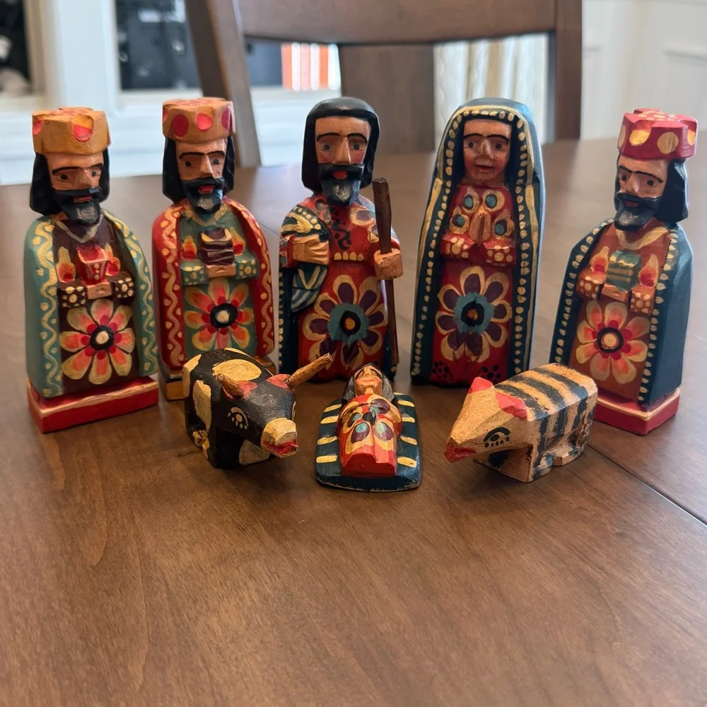 Hand-Painted Wooden Nativity Set - Multicolor Folk Art - Picture 1 of 13